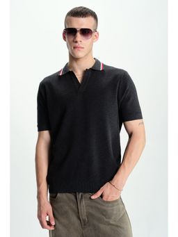 Bonkers Corner - Men Black Cotton Solid Polo T-Shirt
