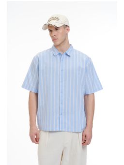 Bonkers Corner - Blue Vintage Striped Short Sleeve Shirt