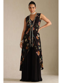 Soch - Women Black Crepe Embroidered Co-Ord (Set of 3)