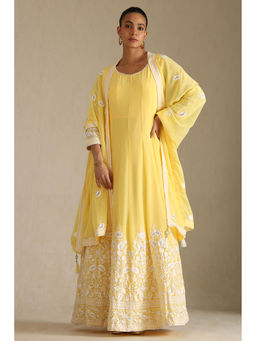 Soch - Women Light Yellow Embroidered Anarkali Kurta with Churidar & Dupatta (Set of 3)