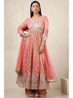 Soch - Women Peach Tissue Zari Woven Kurta with Palazzo & Dupatta (Set of 3)