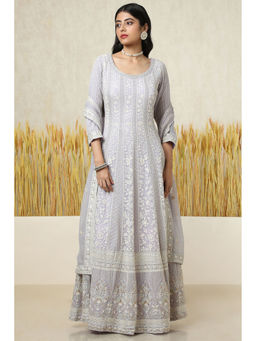 Soch - Women Purple Georgette Embroidered Anarkali Kurta with Churidar & Dupatta (Set of 3)