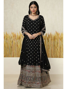 Soch - Women Black Georgette Embroidered Anarkali Kurta with Churidar & Dupatta (Set of 3)