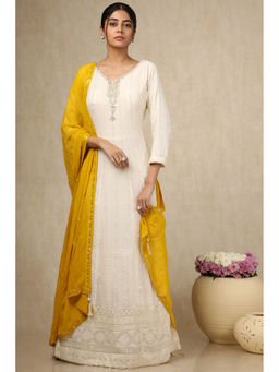 Soch - Women Cream Georgette Embroidered Anarkali Kurta with Churidar & Dupatta (Set of 3)