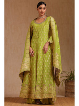 Soch - Women Green Viscose Blend Zari Woven Kurta with Palazzo & Dupatta (Set of 3)