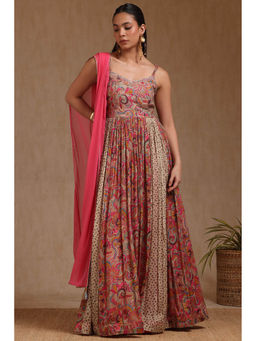 Soch - Women Multi-Color Anarkali Kurta with Unstitched Sleeves, Churidar & Dupatta (Set of 3)