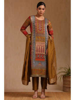 Soch - Women Mustard Viscose Ethnic Motif Kurta with Pant & Dupatta (Set of 3)