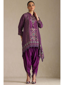 Soch - Women Purple Viscose Muslin Floral Print Kurta with Dhoti (Set of 2)