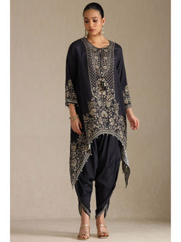 Soch - Women Black Viscose Muslin Floral Print Kurta with Dhoti (Set of 2)