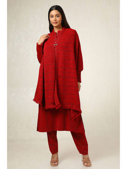 Soch - Women Maroon Woven Designs Winter Kurta with Pant & Shawl (Set of 3)