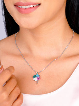 GIVA - Sterling Silver Chromatic Zirconia Pendant With Link Chain for Women & Girls