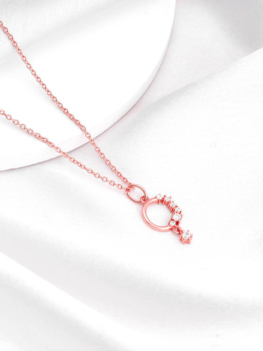 GIVA Sterling Silver Rose Gold Rocking Stoned Pendant With Link Chain for Women & Girls