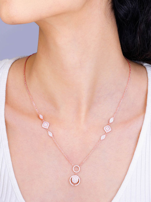 GIVA Sterling Silver Rose Gold Radiant Halo Necklace for Women & Girls
