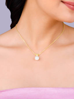 GIVA - Sterling Silver Golden Radiant Pearl Pendant With Link Chain for Women & Girls