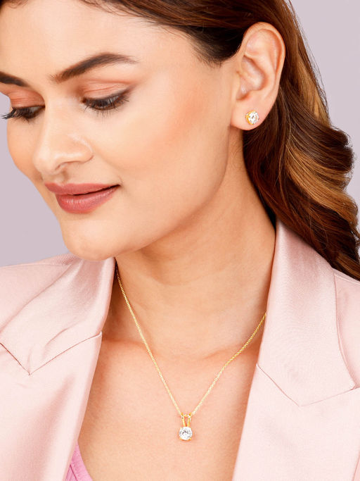GIVA Sterling Silver Golden Zircon Set for Women & Girls