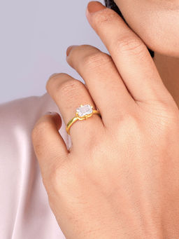 GIVA - Sterling Silver Golden Baguette Bling Ring for Women & Girls