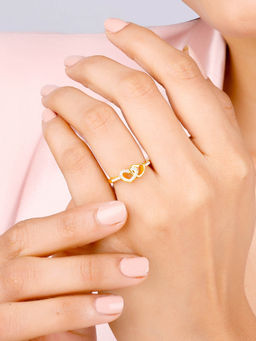 GIVA - Sterling Silver Golden Heartfelt Duo Ring for Women & Girls
