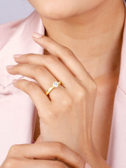 GIVA - Sterling Silver Golden Elegance In Wave Ring for Women & Girls