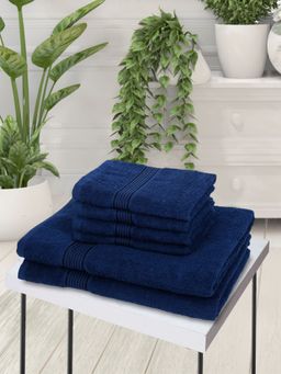 KOPA - 6Pc Quick Dry 100% Cotton Soft Terry Towel -2Pc Bath, 4Pc Hand D'Ross Solid-Navy Blue
