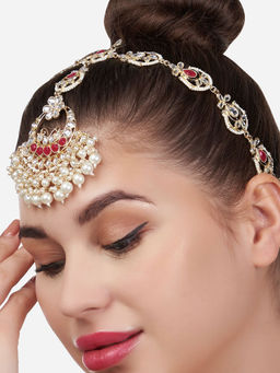 Zaveri Pearls - Gold Tone Kundan & Cluster Pearls Embellished Bridal MathaPatti-ZPFK13534