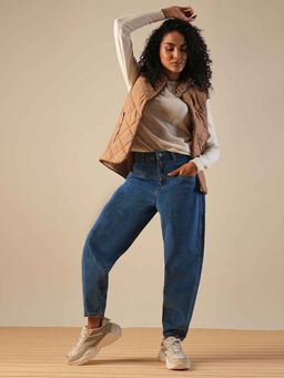 Globus - Women Med Wash Light Fade & Shade Clean Look High-Rise Barrel Fit Jeans