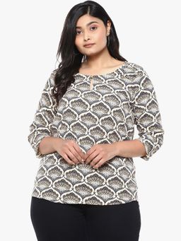 Instafab Plus - Women Printed Design Casual Tops Brown