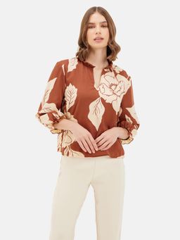 Kazo - Full Sleeve Brown Printed Top