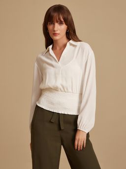Kazo - Carlin White Solid Smocked Blouse