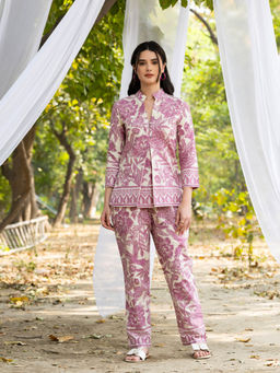 Mabish By Sonal Jain - Women's Pink Box Pleat Co-Ord (Set of 2)