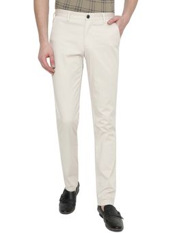 JadeBlue - Mens Solid Fawn Cotton Slim Fit Casual Trouser