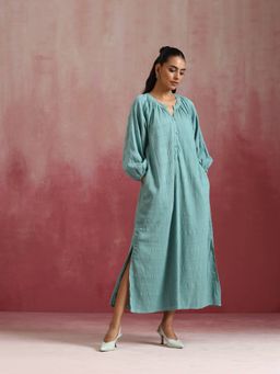 trueBrowns - Aqua Blue Cotton Dobby Dress