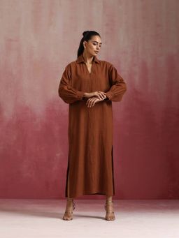 trueBrowns - Brown Cotton Dobby Dress