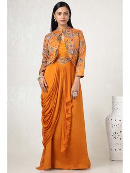 Soch - Women Mustard Embellished Gown with Jacket