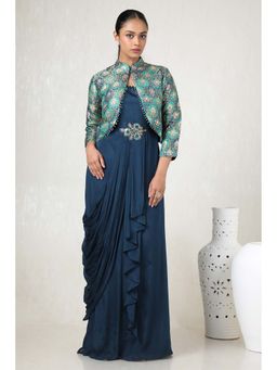 Soch - Women Navy Blue Embellished Gown with Jacket
