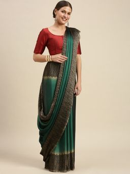 Sangam Prints - Sea Green Crepe Printed Traditional Saree with Unstitched Blouse