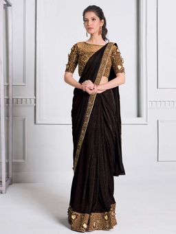 Odette - Ritzy Appliqued Leaf Motifs Saree with Unstitched Blouse