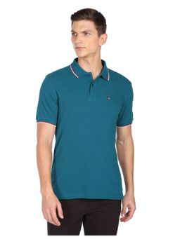 Arrow - Sports Men Teal Tipped Collar Pique Cotton Solid Polo T-Shirt