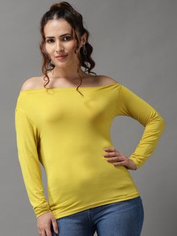 SHOWOFF - Womens Off Shoulder Yellow Fitted Regular Top