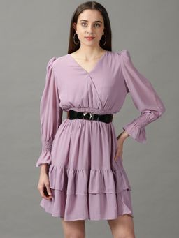 SHOWOFF - Womens Fit & Flare Lavender Solid Mini Dress