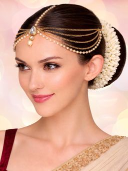 OOMPH - Jewellery Gold Kundan and Pearls Maangtikka Matha Patti