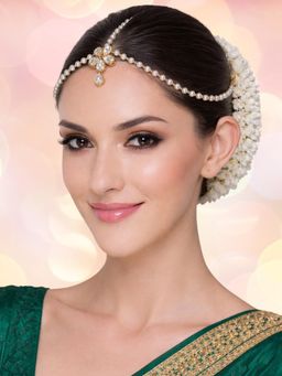 OOMPH - Jewellery Gold Kundan and Pearls Floral Maangtikka Matha Patti