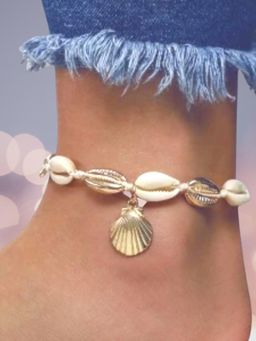 OOMPH - Gold & White Sea Shell Bohemian Beach Fashion Anklet (Single Piece)