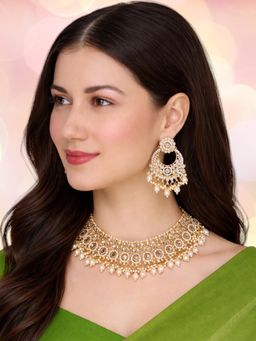 OOMPH - Women White Kundan Jadau Heavy Jewellery Set
