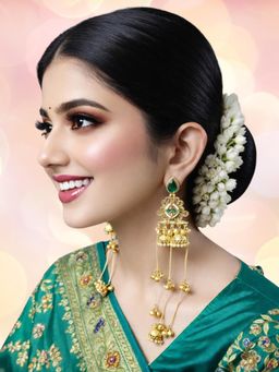 OOMPH - Long Kashmiri Green Ghungroo Jhumka Earrings