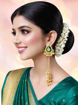 OOMPH - Long Kashmiri Large Green Jaipur Stone Earrings