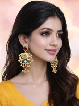 OOMPH - Multi-Color Gold Heritage Kashmiri Ghungroo Detailing Dangler Earrings