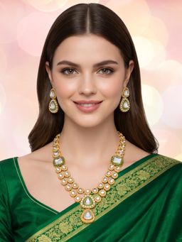 OOMPH - White Stones Kundan Jadau Necklace with Earrings