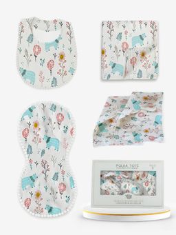 Polka Tots - Bear Print Muslin Cotton Printed Clothing Gift Set (Newborn)