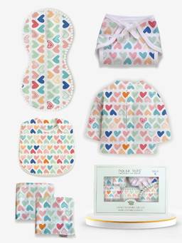 Polka Tots - Heart Print Muslin Cotton Printed Clothing Gift Set (Newborn)