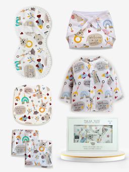 Polka Tots - Welcome Baby Print Muslin Cotton Printed Clothing Gift Set (Newborn)
